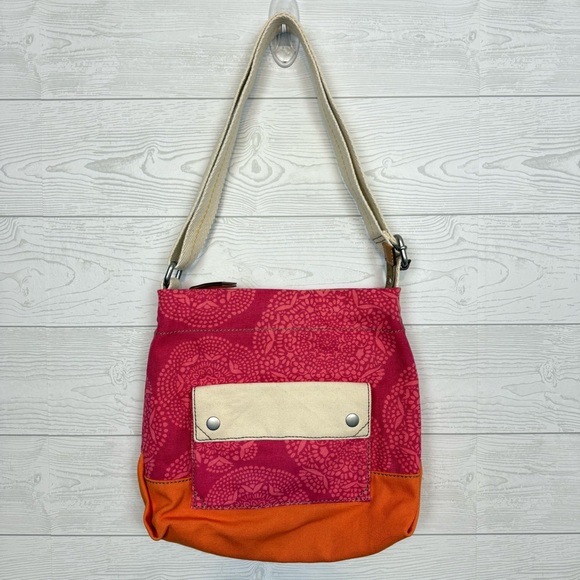 Fossil Handbags - Fossil Lena Canvas Crossbody Pink/Orange Medallion Floral Purse
